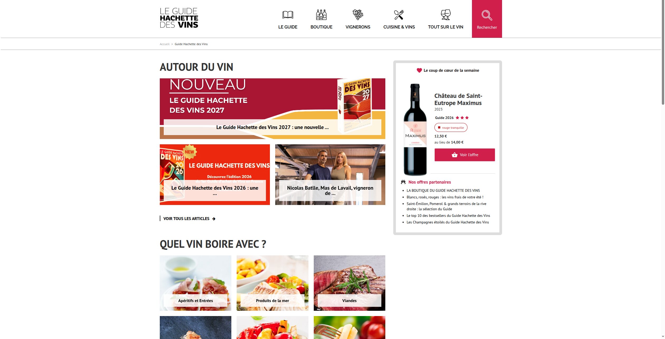 Page d'accueil du Guide Hachette des Vins (hachette-vins.com)